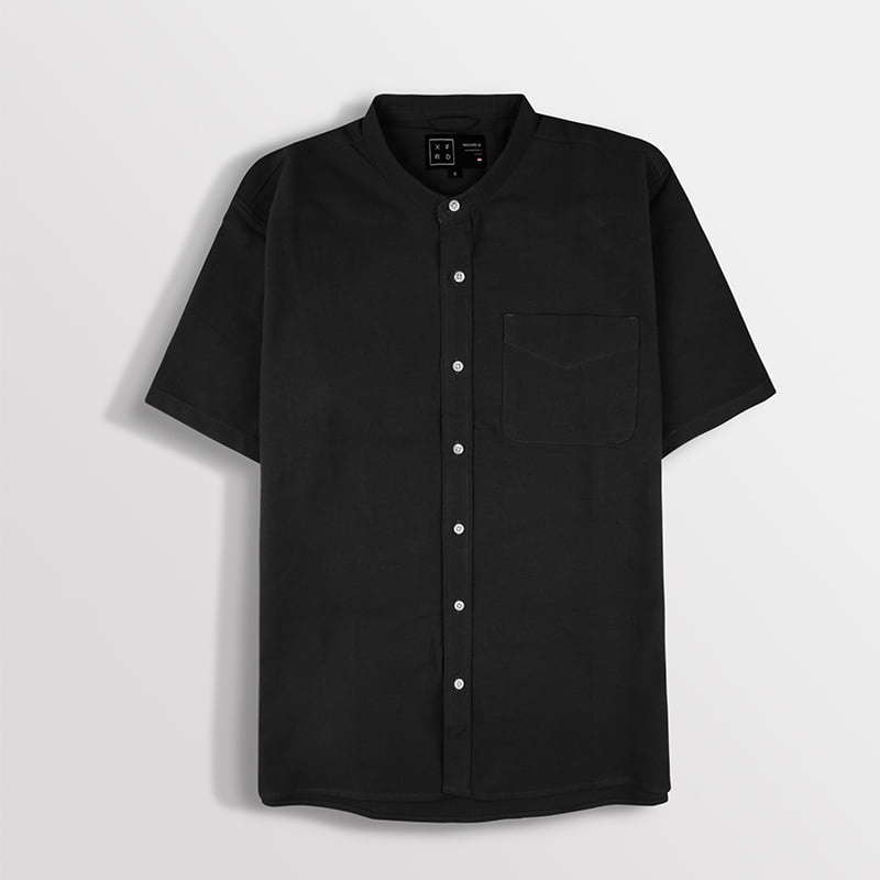 Short Sleeve Collarless Shirt Black